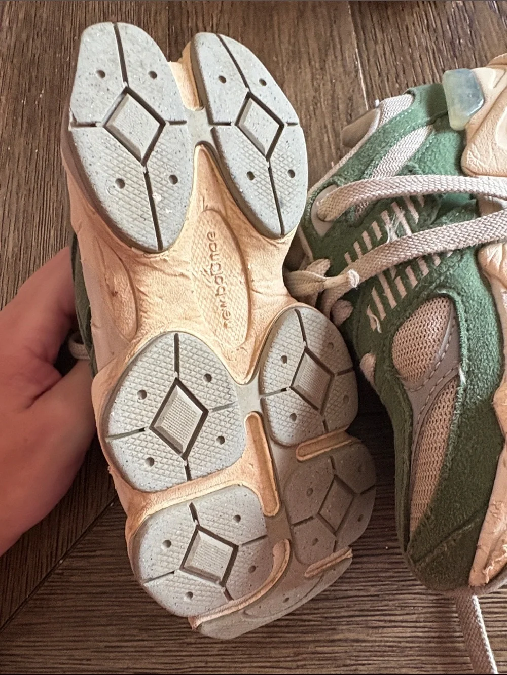 New Balance Kids Green and Cream Trail-Style Sneakers